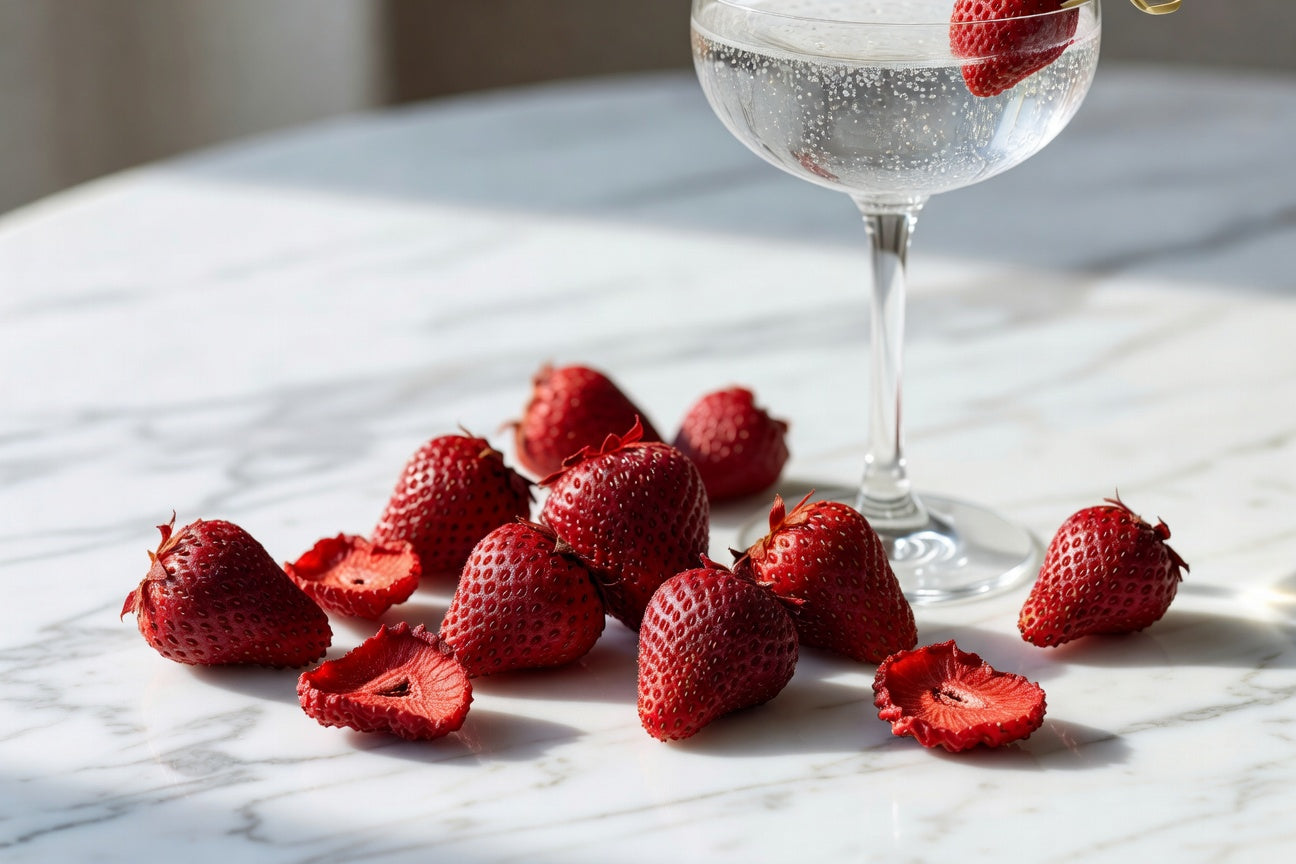 Dehydrated Whole Red Strawberries — 280 Count — premium dehydrated garnish | Bloom Produce