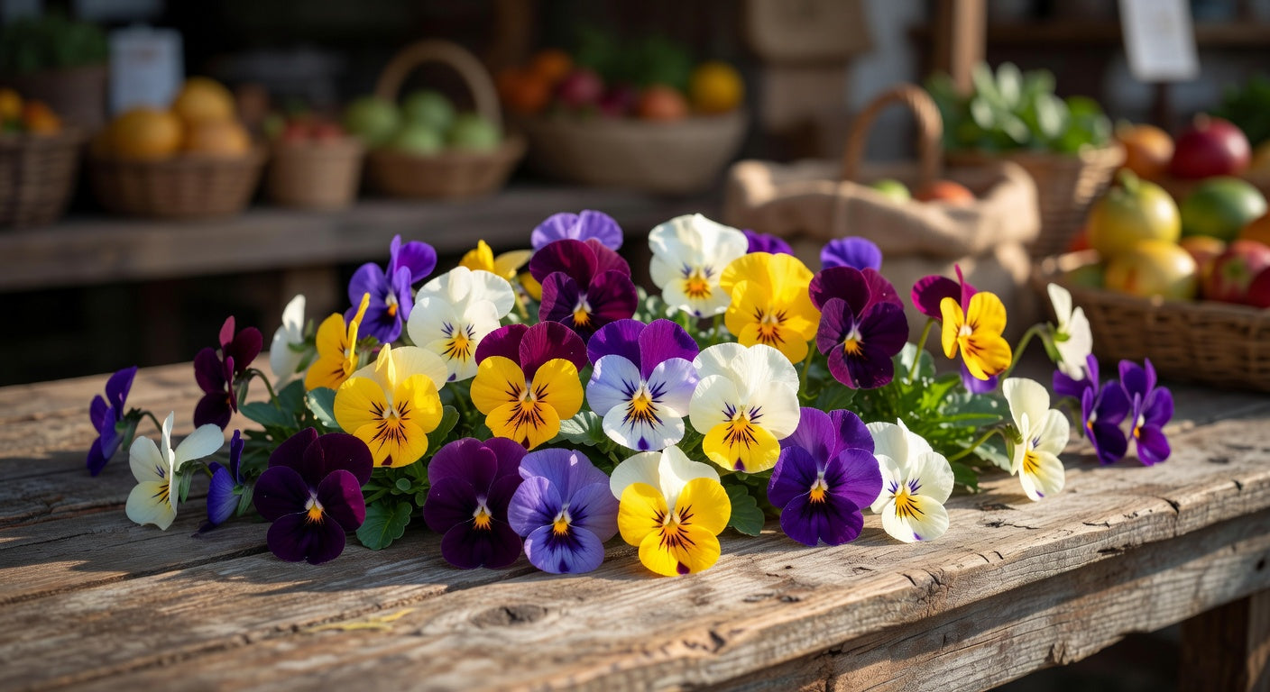 Fresh edible pansy flowers — 50 count, colorful garnish for cakes and plating